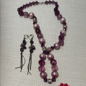 Elegant Purple Beaded Necklace and Earring Set